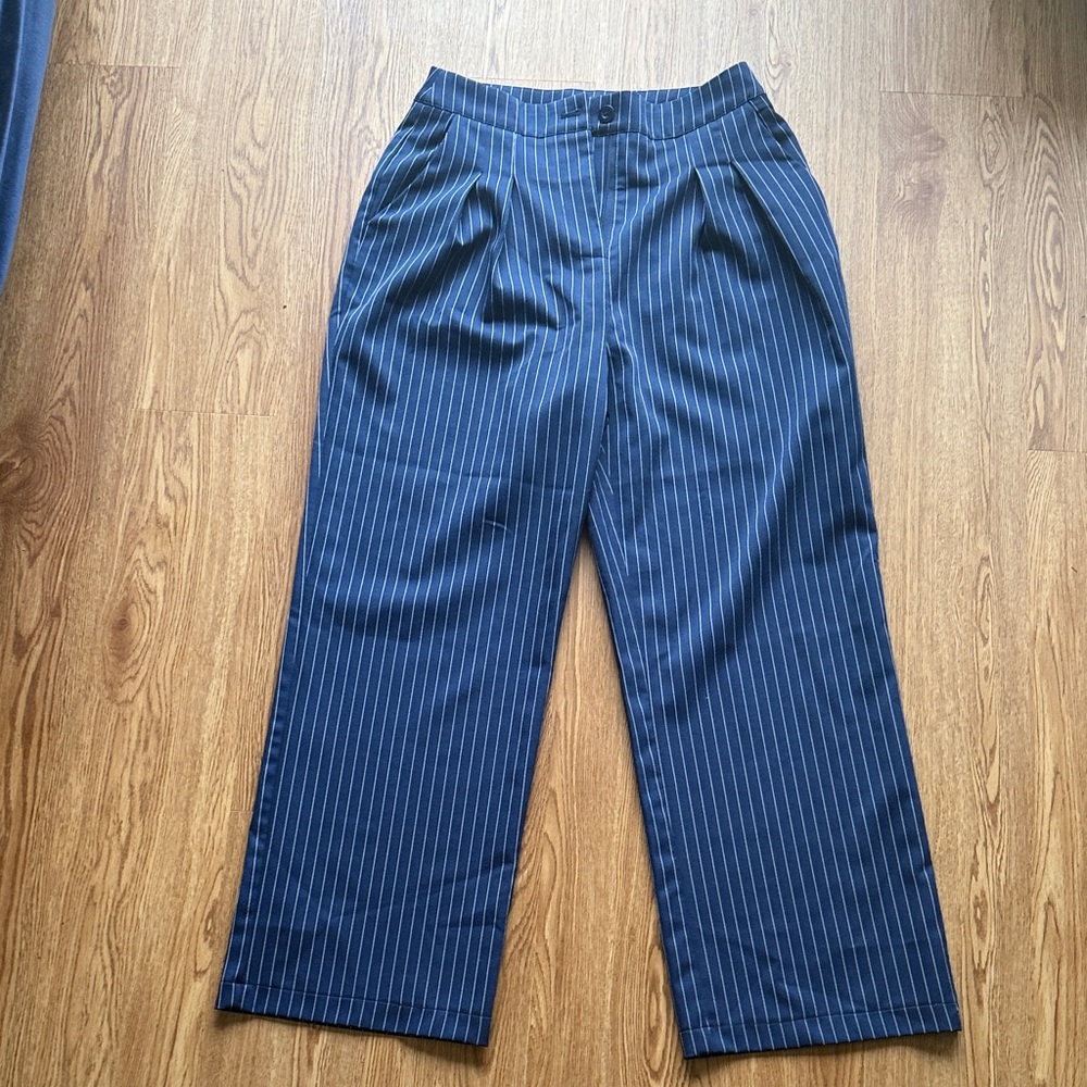 Commense Women's Navy Pinstripe Pantsuit